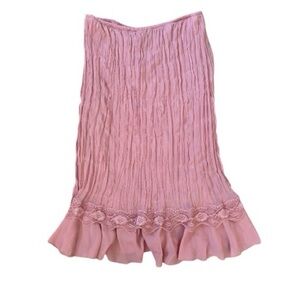 Vintage Robbie Bee Cottagecore Boho Elegant Pink Lace Trim Midi Skirt